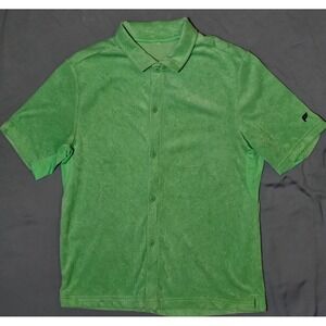 Fabletics The Island Green‎ Terry Cloth Button-Front Short Sleeve Shirt Sz Med
